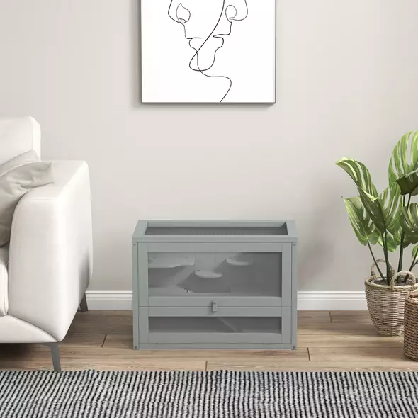 PawHut Wooden Hamster Cage Mouse Mice Rodent Small Animals Hutch Exercise Play House 60 x 35 x 42cm, Grey - 9