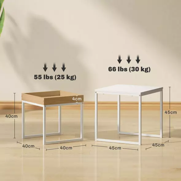 HOMCOM Set of Two Boxy Nesting Tables - White/Wood-Effect - 3