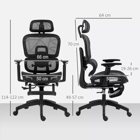 HOMCOM Multi-Adjustable Mesh Office Chair - Black - 3