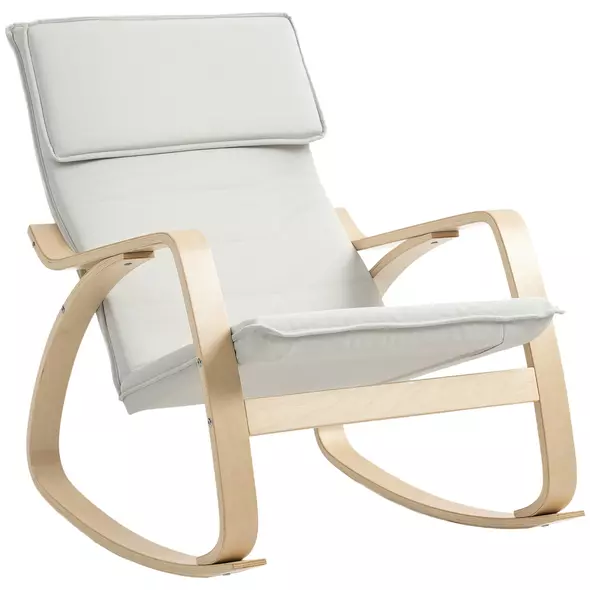 HOMCOM Comfortable Relax Rocking Chair, Upholstered Lounge Chair Recliner with High Back and Headrest for Living Room, Bedroom, Cream White - 1