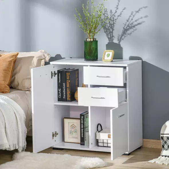 HOMCOM Sideboard, Modern Storage Cabinet with 2 Drawers, 2 Doors and Adjustable Shelf, Kitchen Cabinet for Living Room, Dining Room, High Gloss White - 4