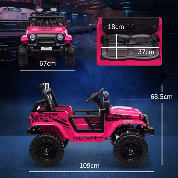 AIYAPLAY 12V Battery Powered Kids Ride-On Car, Electric Truck w/ Spring Suspension, Remote, Music, Horn, Lights, Pink - 3