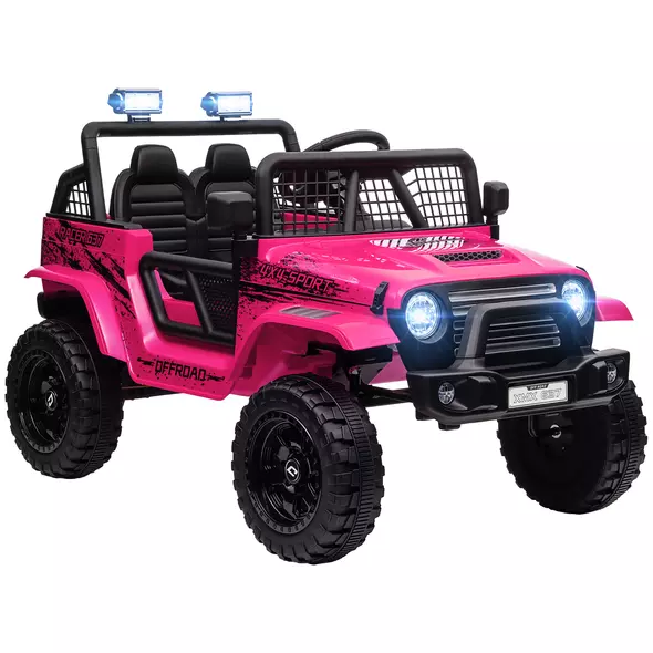 AIYAPLAY 12V Battery Powered Kids Ride-On Car, Electric Truck w/ Spring Suspension, Remote, Music, Horn, Lights, Pink - 1