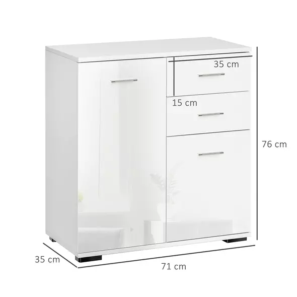 HOMCOM Sideboard, Modern Storage Cabinet with 2 Drawers, 2 Doors and Adjustable Shelf, Kitchen Cabinet for Living Room, Dining Room, High Gloss White - 3