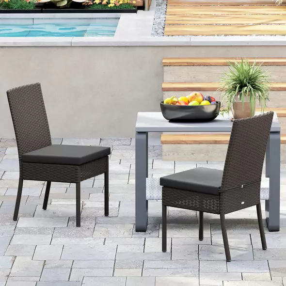 Outsunny Set of Four Armless Rattan Garden Chairs - Dark Grey - 8