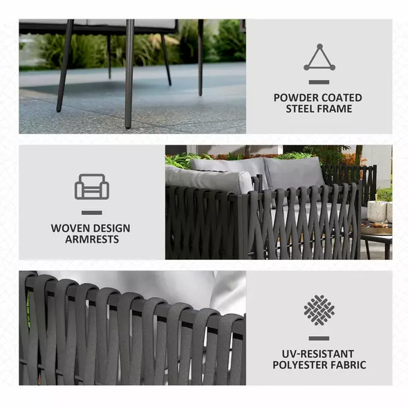 Outsunny 4-Piece Garden Furniture Set with Cushions - Light Grey - 7