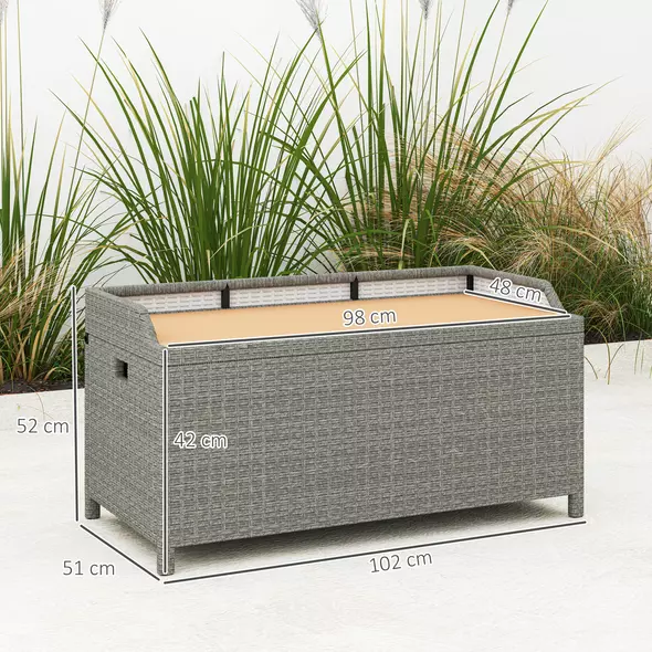 Outsunny 130 L Rattan Garden Storage Box, with Seat - Grey - 3