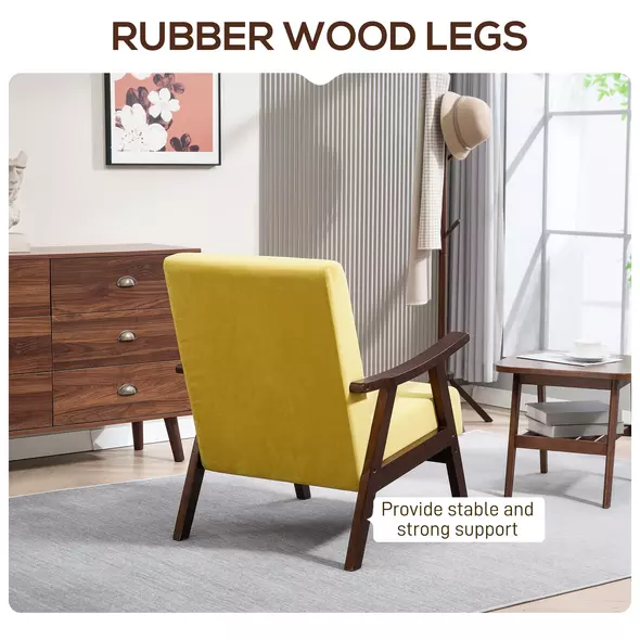 HOMCOM Nordic Accent Chair, Upholstered Velvet Armchair with Solid Wood Frame and Soft Thick Padded for Living Room, Bedroom, Champagne - 5