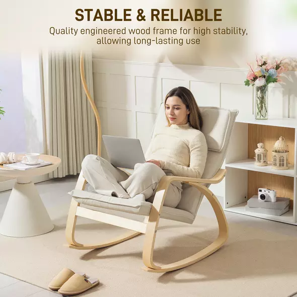 HOMCOM Comfortable Relax Rocking Chair, Upholstered Lounge Chair Recliner with High Back and Headrest for Living Room, Bedroom, Cream White - 6