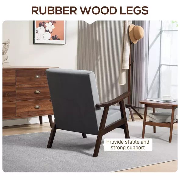 HOMCOM Nordic Accent Chair, Upholstered Velvet Armchair with Solid Wood Frame and Soft Thick Padded for Living Room, Bedroom, Grey - 5