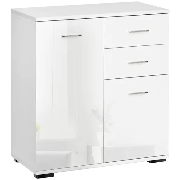 HOMCOM Sideboard, Modern Storage Cabinet with 2 Drawers, 2 Doors and Adjustable Shelf, Kitchen Cabinet for Living Room, Dining Room, High Gloss White - 1
