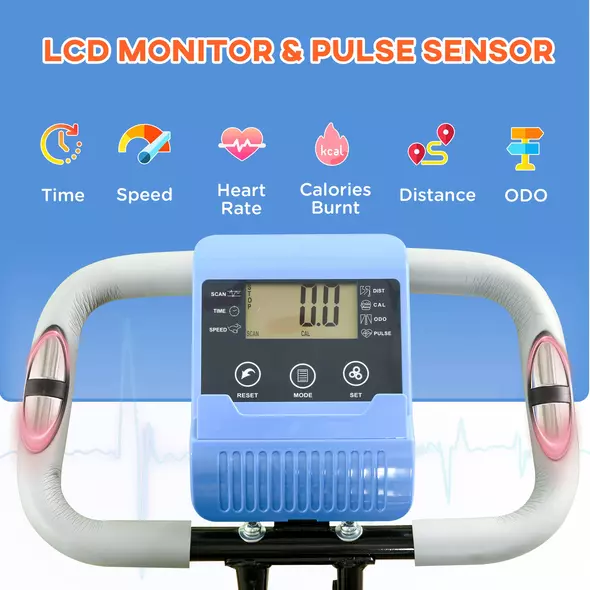 HOMCOM 2-in-1 Folding Exercise Bike with 8-Level Magnetic Resistance, Arm Resistance Band, Pulse Sensor, Blue - 4