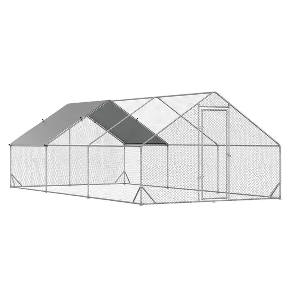 PawHut Large Hen Coop, Galvanised Walk In Chicken Run with Cover, 6 x 3 x 2m, Silver - 1