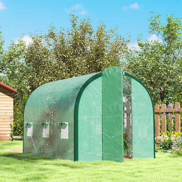 Outsunny 3 x 2 m Polytunnel Greenhouse, with Windows and Doors - Green - 9