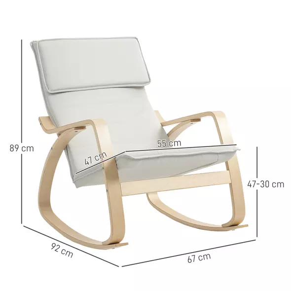 HOMCOM Comfortable Relax Rocking Chair, Upholstered Lounge Chair Recliner with High Back and Headrest for Living Room, Bedroom, Cream White - 3