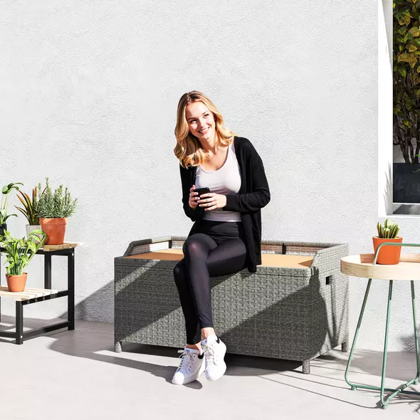 Outsunny 130 L Rattan Garden Storage Box, with Seat - Grey - 2