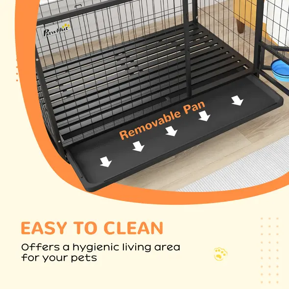 PawHut Heavy Duty Dog Crate on Wheels w/ Bowl Holder, Removable Tray, Openable Top, Detachable Door, for L, XL Dogs - 8