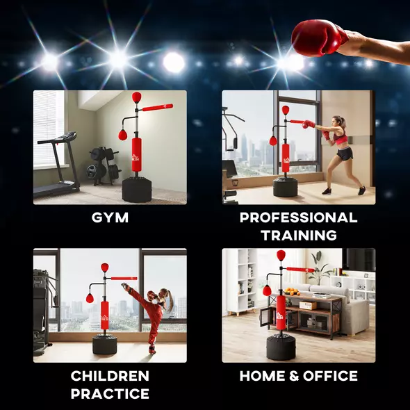 HOMCOM 4-in-1 Boxing Punching Bag, Freestanding with 2 Speed Bals, 360° Reflex Bar, 160-230cm Adjustable Height, Red - 7