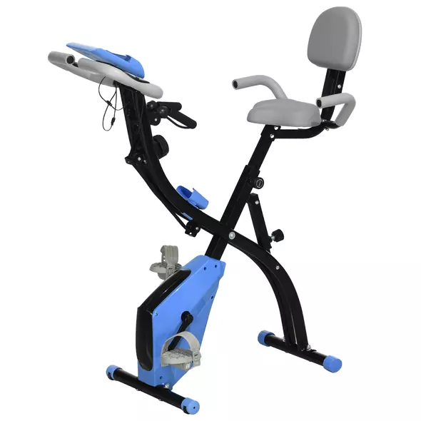 HOMCOM 2-in-1 Folding Exercise Bike with 8-Level Magnetic Resistance, Arm Resistance Band, Pulse Sensor, Blue - 1