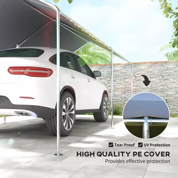 Outsunny 3 x 6m Heavy Duty Carport Garage Car Shelter Galvanized Steel Outdoor Open Canopy Tent Water UV Resistant Waterproof, Grey - 4