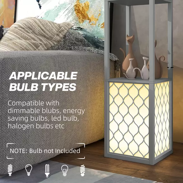 HOMCOM Floor Lamp with Shelves, Dual Light, Modern Tall Standing Lamps, with Pull Chain Switch (Bulb not Included), Light Grey - 7