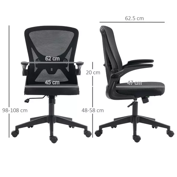 Vinsetto Mesh Back Office Chair, with Flip-Up Arms - Black - 3