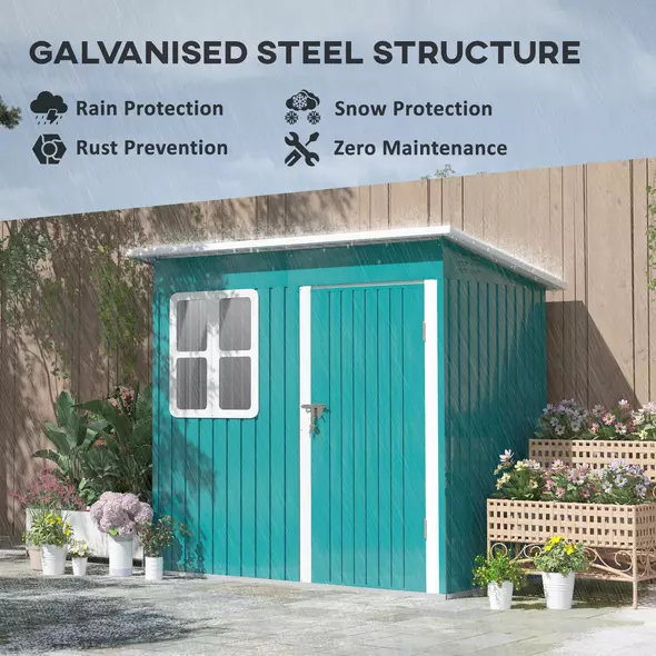 Outsunny 7 x 4ft Galvanised Steel Garden Shed, with Lock and Gloves - Green - 4