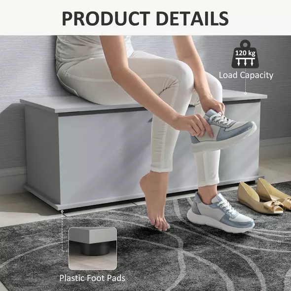 HOMCOM 113L Storage Chest, Storage Box with Flip-Top Lid and 2 Safety Hinges, Storage Trunk for Living Room, Entryway, 100 x 40 x 40 cm, Grey - 6