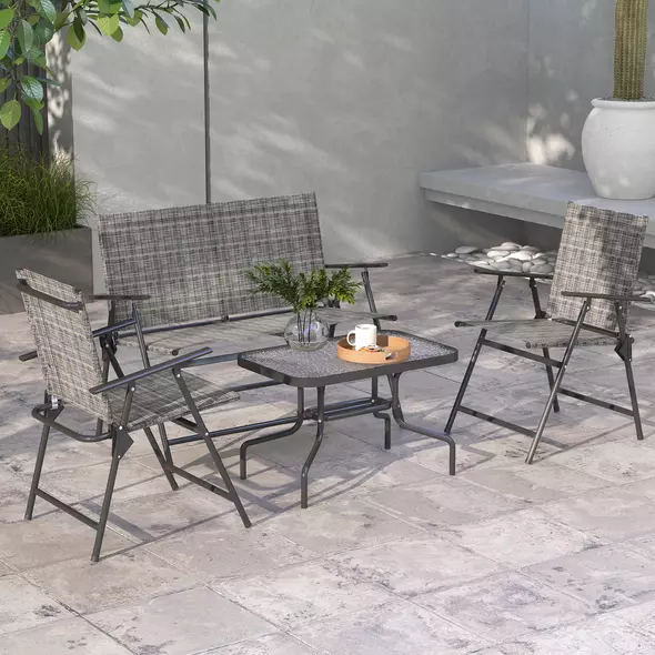 Outsunny Four-Piece Metal Garden Sofa Set - Mixed Grey - 2