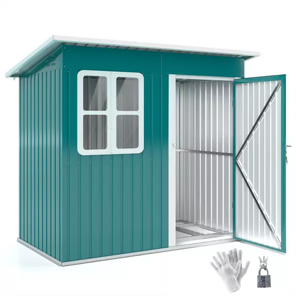 Outsunny 7 x 4ft Galvanised Steel Garden Shed, with Lock and Gloves - Green - 1