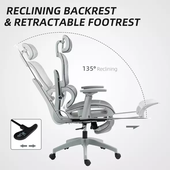 HOMCOM Multi-Adjustable Mesh Office Chair - Grey - 6