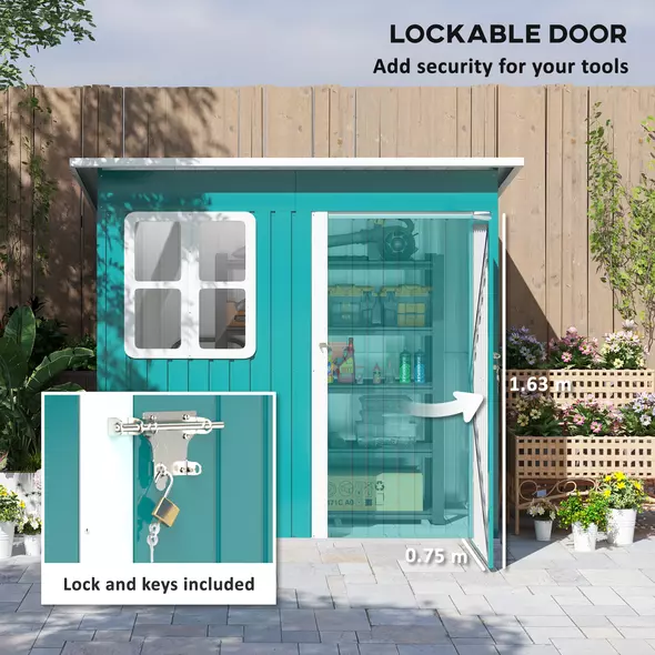 Outsunny 7 x 4ft Galvanised Steel Garden Shed, with Lock and Gloves - Green - 7
