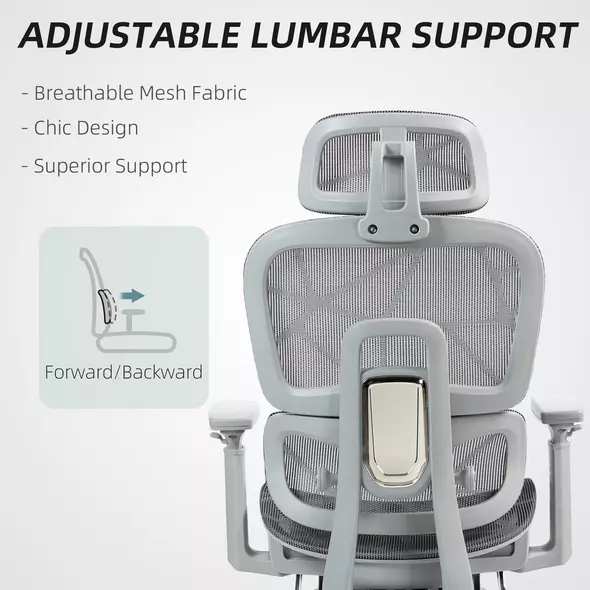 HOMCOM Multi-Adjustable Mesh Office Chair - Grey - 8