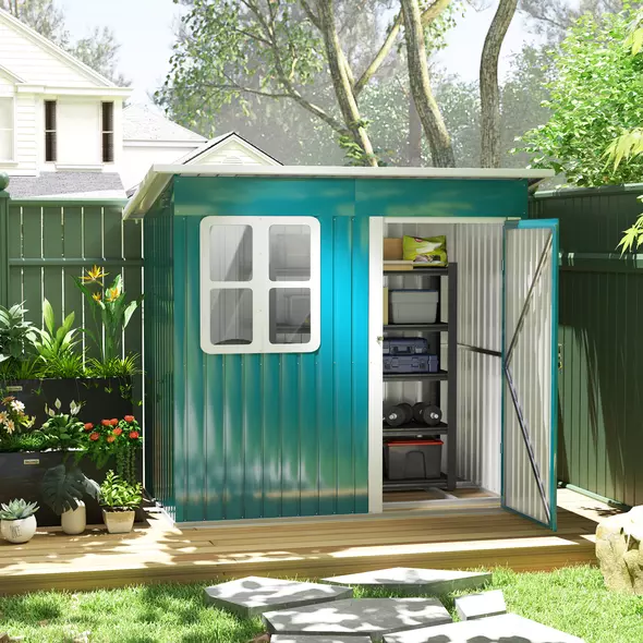 Outsunny 7 x 4ft Galvanised Steel Garden Shed, with Lock and Gloves - Green - 2