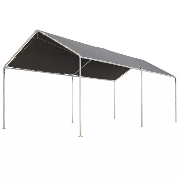 Outsunny 3 x 6m Heavy Duty Carport Garage Car Shelter Galvanized Steel Outdoor Open Canopy Tent Water UV Resistant Waterproof, Grey - 1