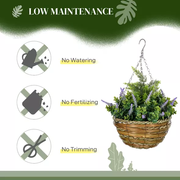 Outsunny Set of Two Artificial Hanging Lavender Flower Pots - Purple - 6