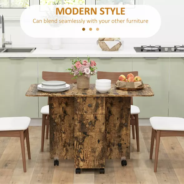 HOMCOM Multi-Storage Six-Person Drop Leaf Dining Table -  Rustic Brown - 4