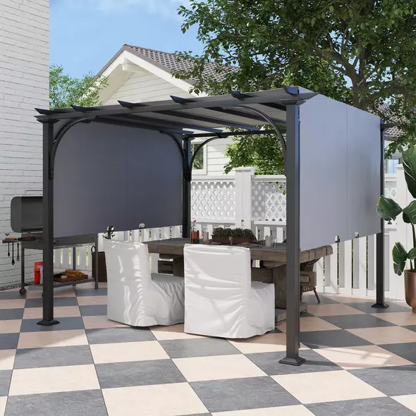 Outsunny 3 x 3(m) Outdoor Pergola, Garden Pergola Gazebo with Adjustable Canopy, Grey - 2