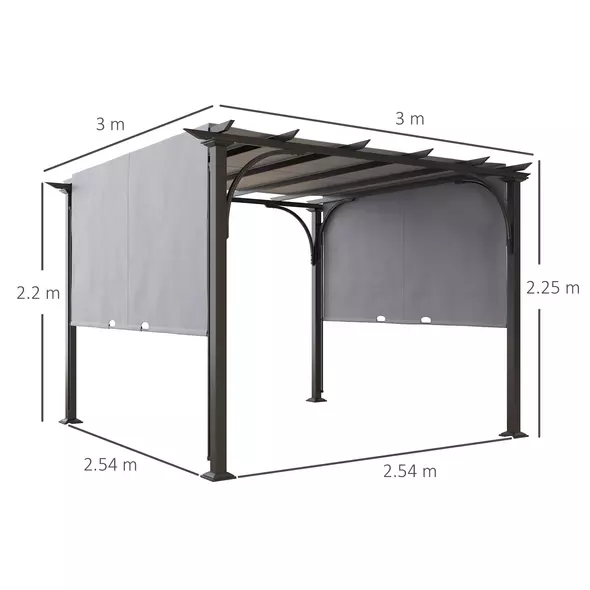Outsunny 3 x 3(m) Outdoor Pergola, Garden Pergola Gazebo with Adjustable Canopy, Grey - 3