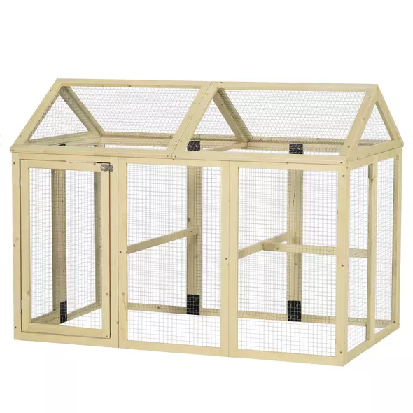 PawHut Large Chicken Run, Wooden Chicken coop, with Combinable Design - Natural Wood Finish - 1