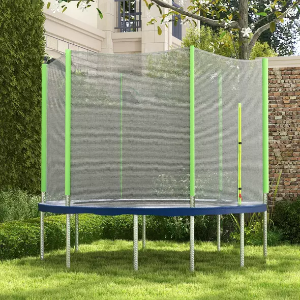 SPORTNOW 10ft Trampoline Net Replacement with 6 Plastic Pole Covers, Weather-Resistant Trampoline Netting Replacement with Zipped Entrance, Poles Not Included, Green - 2