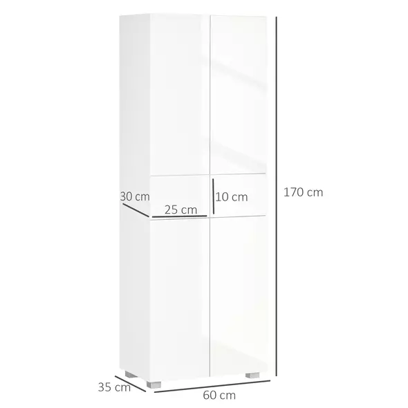 HOMCOM 4-Door Kitchen Cupboard, Tall Freestanding 5-Tier Storage Cabinet with 3 Adjustable Shelves, 2 Drawers for Living Room, Dining Room, Push to Open Design, High Gloss White - 3