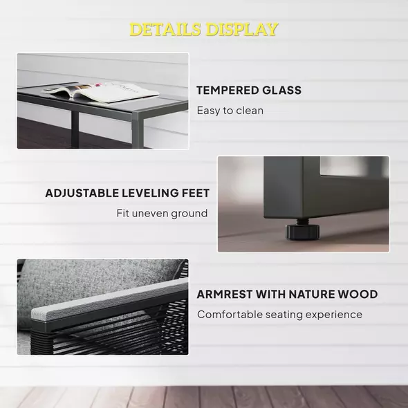 Outsunny 4 Pieces Rattan Garden Furniture Set - Charcoal Grey - 6