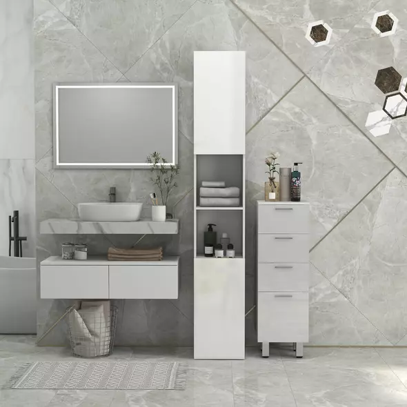 kleankin Multi-Storage Slim Bathroom Cabinet - High Gloss White - 7