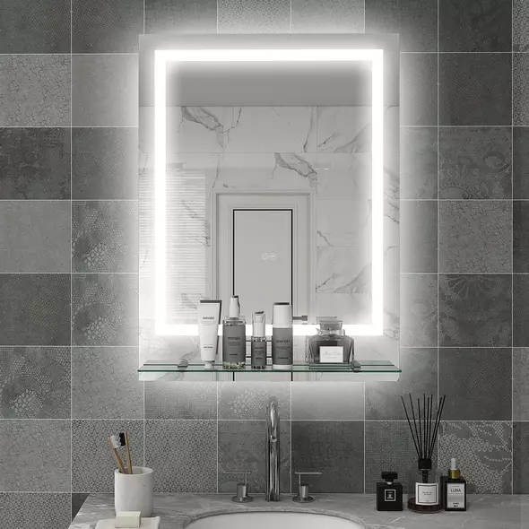 kleankin LED Bathroom Mirror with Lights and Shelf, Illuminated Makeup Mirror, Vanity Mirror with 3 Colour, Smart Touch, Anti-Fog - 2