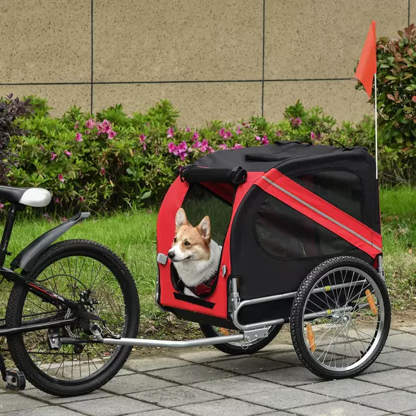 Pawhut Bicycle Pet Trailer in Steel Frame-Red/Black - 2