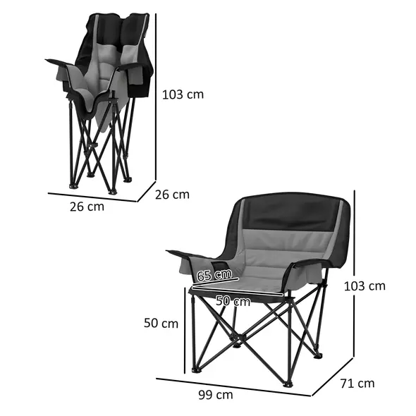 Outsunny Portable Padded Camping Chair, with Bag - Black/Grey - 3