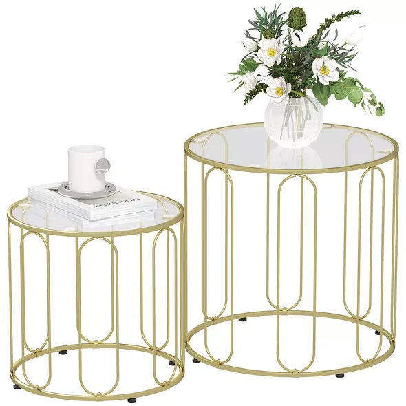 HOMCOM Elliptical Cut-Out Nesting Tables - Gold-Tone - 1
