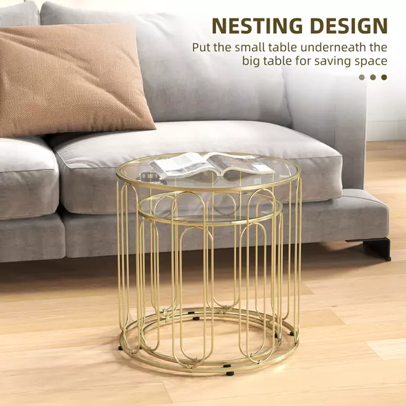 HOMCOM Elliptical Cut-Out Nesting Tables - Gold-Tone - 4