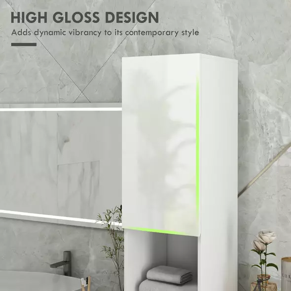 kleankin Multi-Storage Slim Bathroom Cabinet - High Gloss White - 4